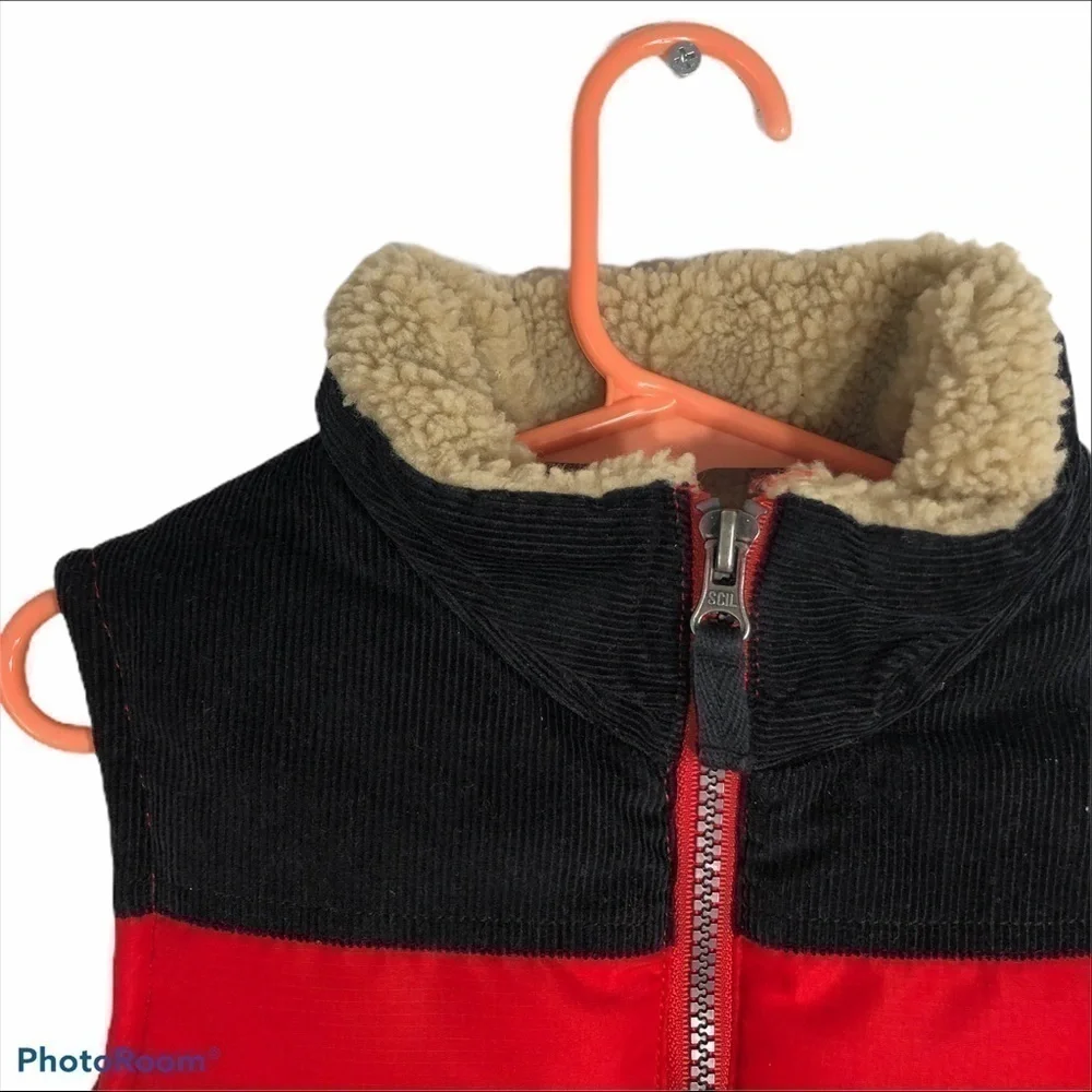 Carters Kids Puffer Vest Full Zip Sz 6 Black Red Faux Shearling Lined Kids Boys